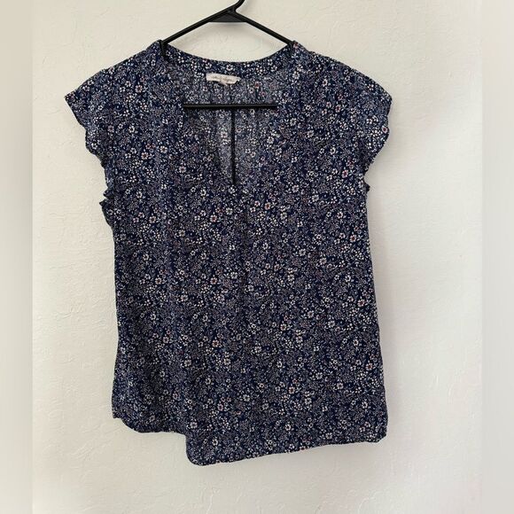 Rose & Thyme M Floral Print Short Sleeve Rayon Blouse - Picture 1 of 4